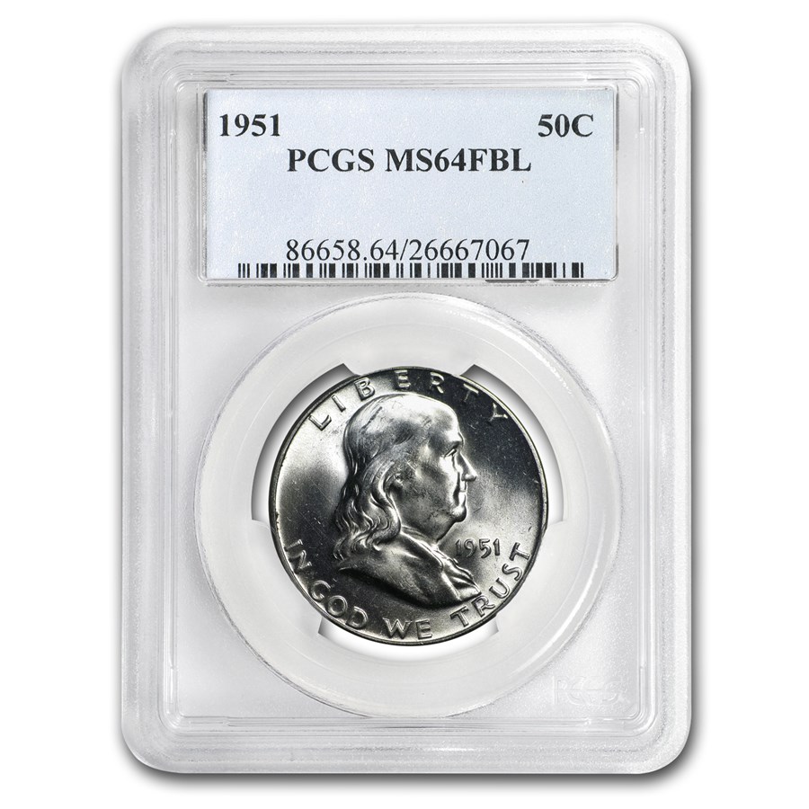 PCGS MS64FBL 1951 Franklin 50 Cent Piece